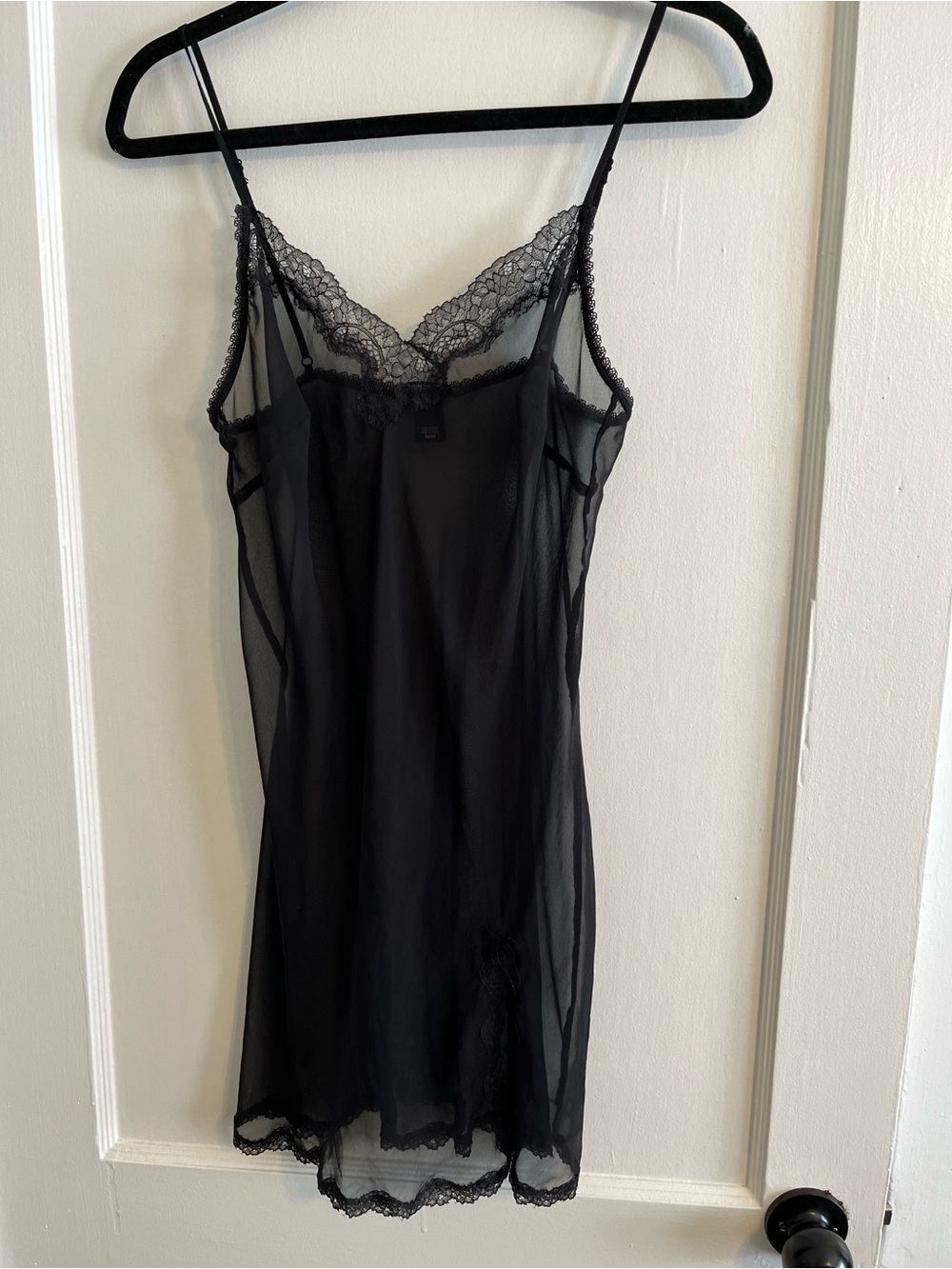 Victoria's Secret Black Sheer Lace-Trim Chemise
